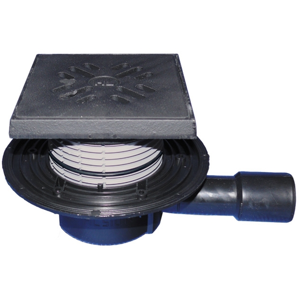 HL510NG трап с гориз. выпуском, решеткой 115х115 мм и подрамником из чугуна  DN40/50